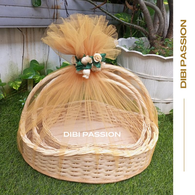 KERANJANG ROTAN SESERAHAN MODEL OMBAK SATU SET ISI 3 HIAS KAIN TILE DAN BUNGA KERANJANG HANTARAN