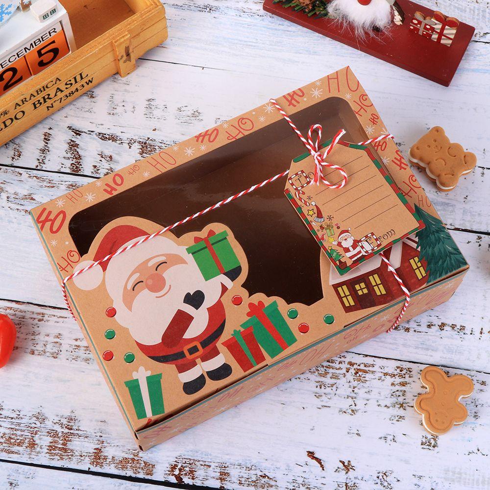 R-flower 3Pcs Kraft Box With Label Card DIY Souvenir Natal Dengan Jendela Bening Hadiah Kotak