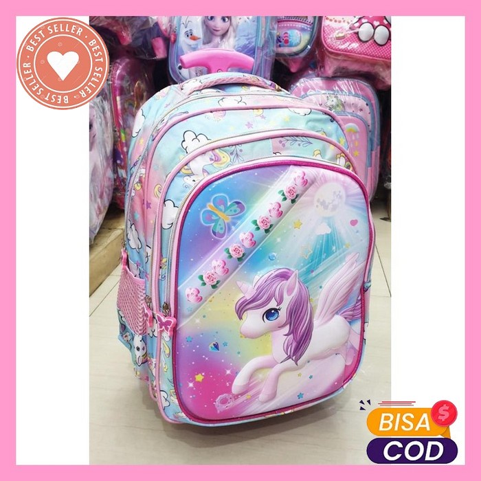 0Tas Anak Perempuan ,Tas Troli Anak Tas Dorong Anak Tas Roda Little Pony , Bt21 Tas Troly Anak Tas D