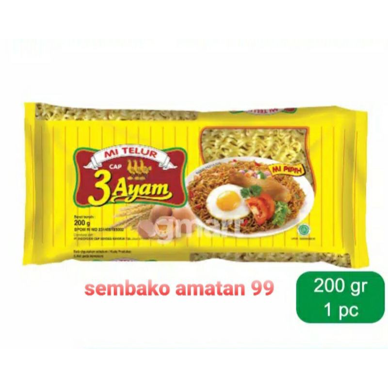 Mie Telur Cap 3 Ayam Kemasan 200 Gram