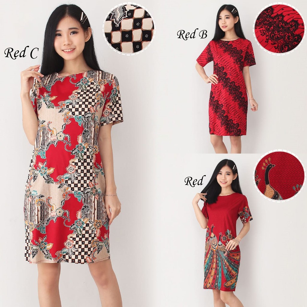  Baju  Batik  Wanita Dress Batik  Wanita 038 331 Red 