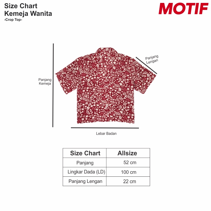 KEMEJA WANITA CROP TOP MOTIF PRINTING KATUN RAYON CROP SHIRT ORGANIK KOREAN STYLE DAUN MERAH