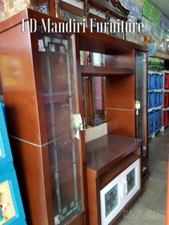 Lemari Pajangan TV Buffet Divider Kayu Hitam Kombinasi Lemari Pajangan TV Buffet Divider Kayu Hitam Kombinasi