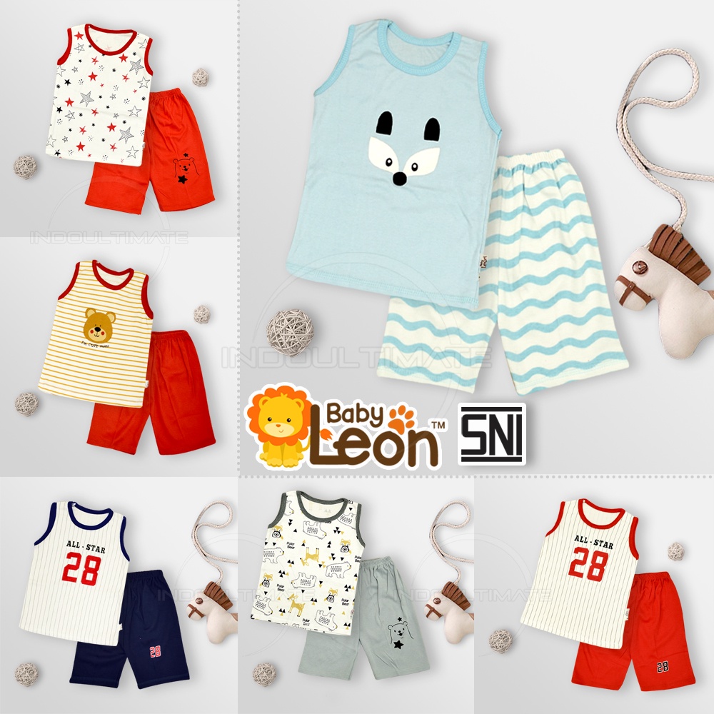 Baju Setelan Lengan Kutung Anak Laki-Laki Perempuan BABY LEON GY-06-12 GY-06L GY-061 GY-061-12 Baju Bayi Laki Laki Perempuan Tanpa Lengan Motif Setelan Bayi Baju Tidur Bayi Newborn