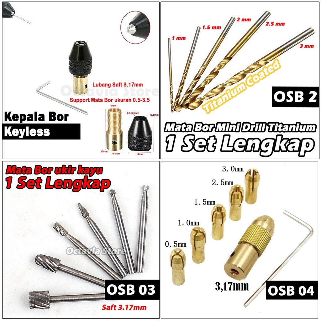 kepala bor mini Drill collet Chuck 1 set atau mata bor 1 set