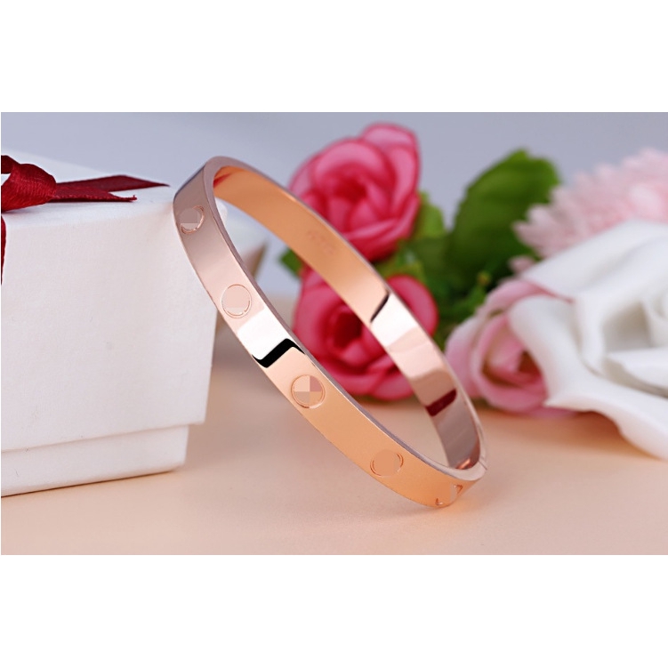 Gelang Tangan Fashion Bracelet Titanium Energi Magnetik Om Mani Padme Hum Untuk Wanita-#1(Rose Gold)