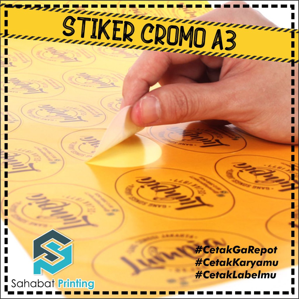 

CETAK PRINT A3 + FULL COLOR STIKER CROMO LABEL KEMASAN, LOGO, GAMBAR