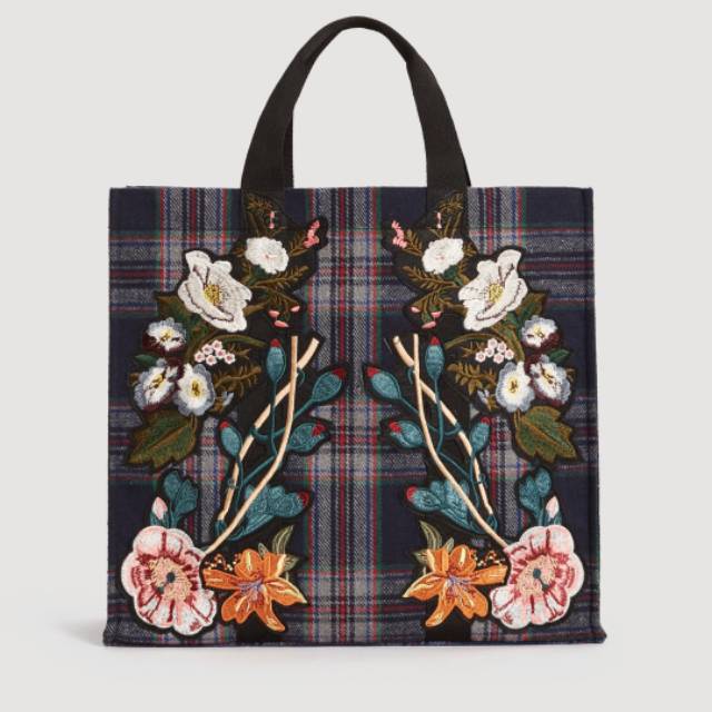 Tas mango .floral embroidery shopper bag