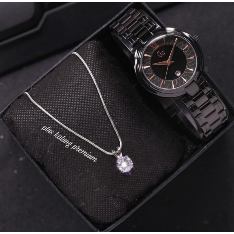 Jam Tangan GC Rantai Stainliss Steel Free Kalung Jam Tangan Wanita Terlaris