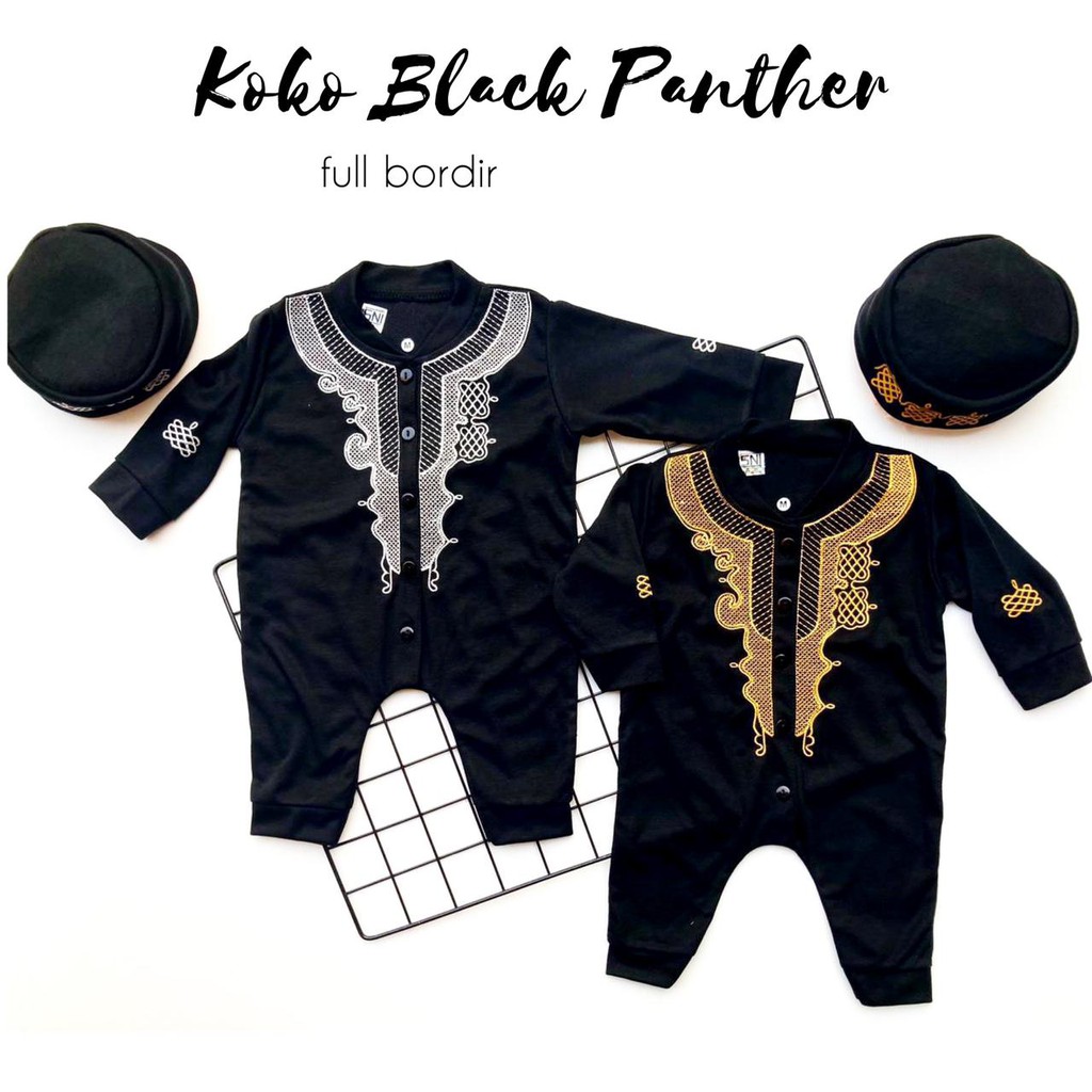 bersertifikasi SNI Koko Bordir Black Panther / BEARD Jumper Aqiqah Lucu Fashion Anak Bayi Cowok Laki Murah Terlaris