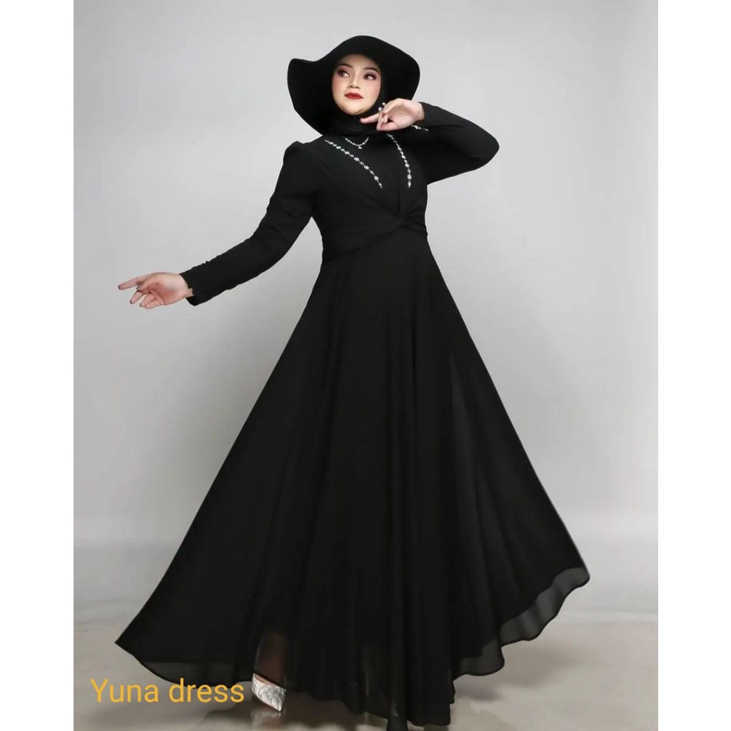 Yuna Dress Muslim Elegan - Full Ceruty Bisa COD