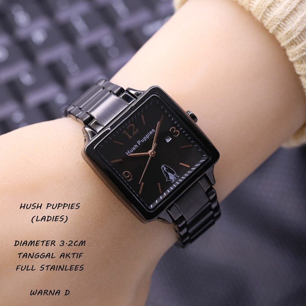 ( BISA COD )Jam Tangan Wanita/Cewek HUSH PUPPIES segi full stainless tanggal aktif