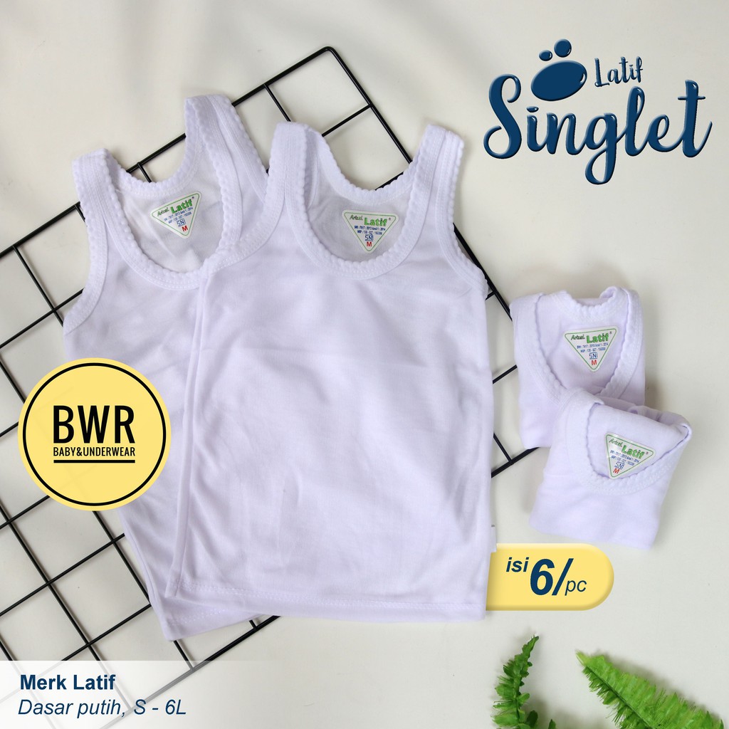 [ 6pc ] Singlet LATIF PUTIH | Kaos Dalam Singlet Anak LATIF | Kaos Kutang Latif - Bwr