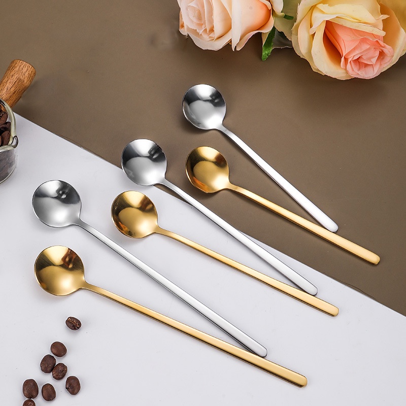 Dinner Dessert Spoon Coffee Stirring Scoop Stainless Steel Sendok Bulat Kecil Dengan Gagang Panjang High Quality Dinner Dinnerware