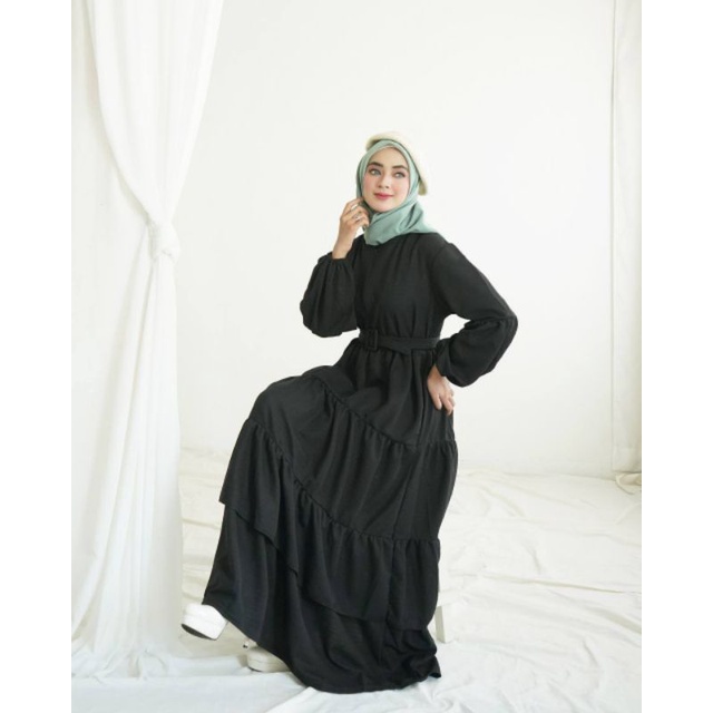 Gamis Syari Polos Umbrella Payung Rempel Ruffle Umpak  Busui Menyusui Kaos Murah Hitam Kode 80710