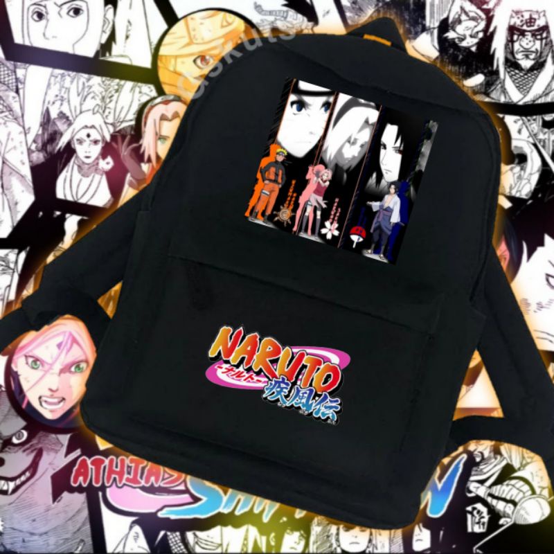 Tas anime naruto baruto backpack/gendong hitam untuk sekolah