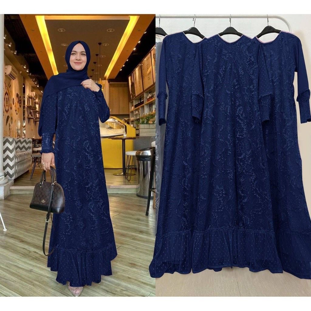 Hamira Gamis Terbaru Brukat Tile Mutiara Seragam Pesta Kondangan Maxi Dress Wanita Muslim Size Jumbo