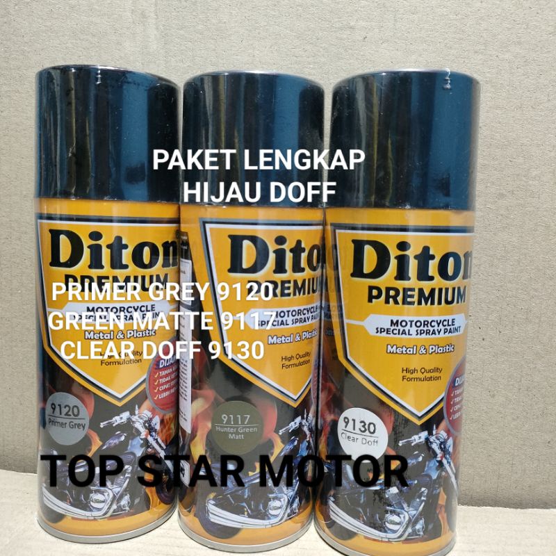 Pilok Paket Lengkap Cat Diton Premium Primer Grey 9120 Hunter Green Matte 9117 Clear Doff 9130 400cc.. Pilok Paketan Hunter Green Matte Cat Semprot Diton Premium 400cc