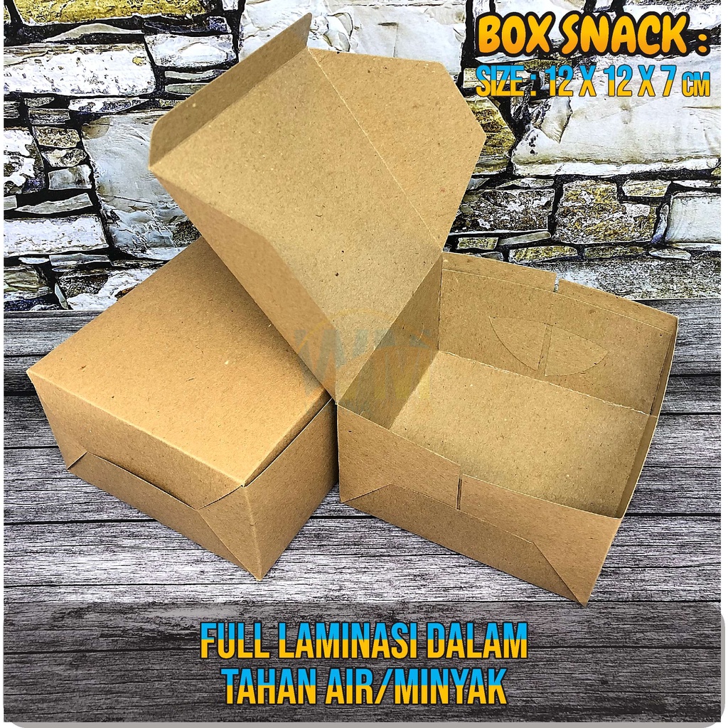 BOX KUE SNACK/KOTAK DUS SNACK 12×12/ DUS KUE KECIL/ BOX AYAM TAKE AWAY/DUS PISANG KEJU/KRAFT PAPER