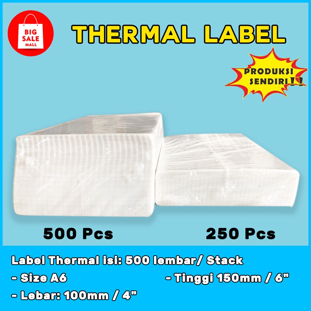 Kertas Thermail Stiker Thermal 100x150 isi 500 &amp; 250 lembar, Label Thermal barcode, Kertas EDC/printer mini bluetooth