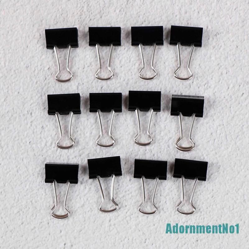 (AdornmentNo1) 12pcs Klip Binder Metal Warna Hitam Untuk Foto / File / Stationery Kantor