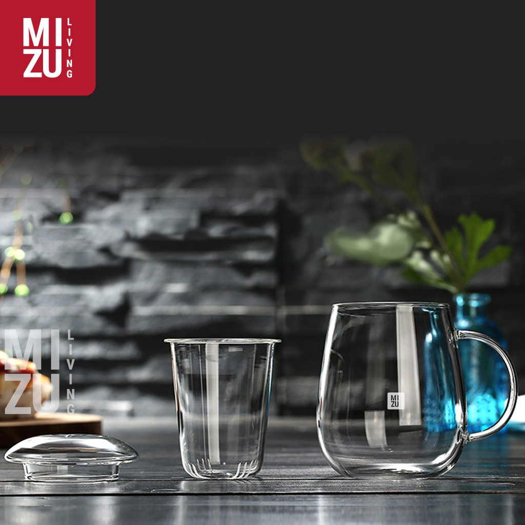 MIZU THEIERE Glass Infuser Tea Cup 650ml Cangkir Teko Teh Kaca Dual Fungsi