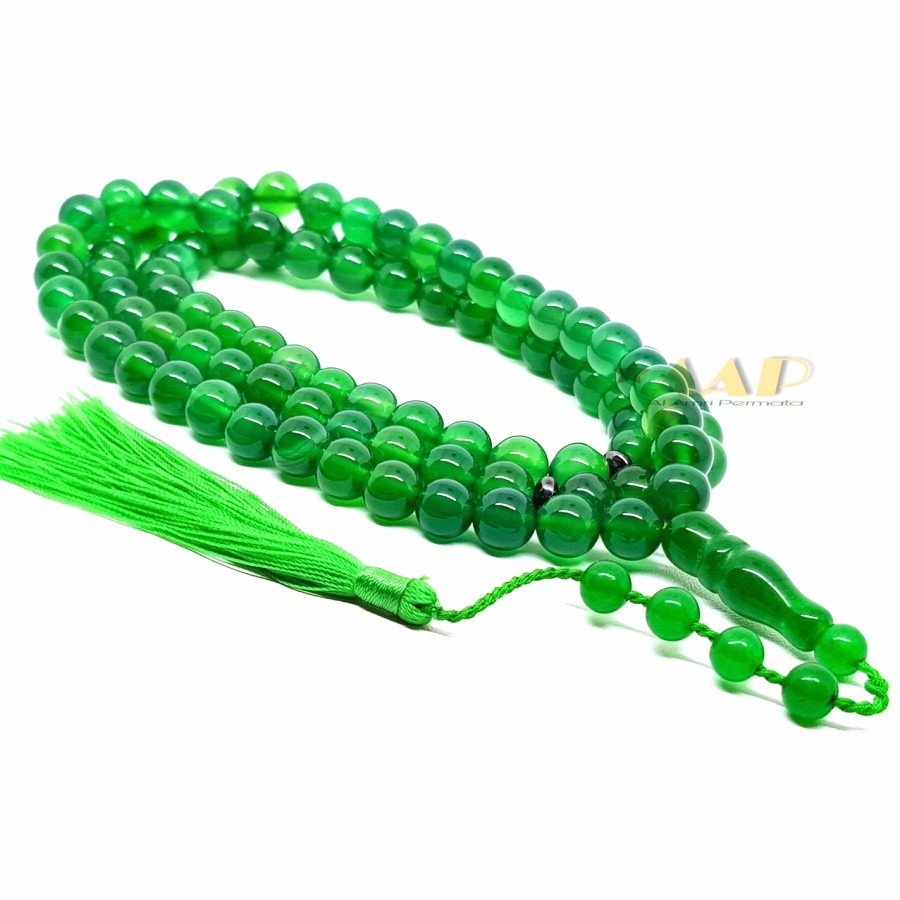 Tasbih batu akik green chalcedony bacan garut 99 butir GARANSI ASLI / Tasbih model baru