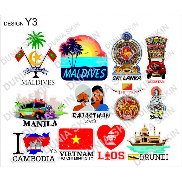 

Stiker koper : luggage tag Travel Label Design Y3 Country MALDIVES INDIA PAKISTAN MANIA CAMBODIA LAOS BRUNEI