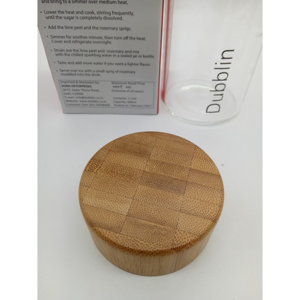 PREMIUM  Botol Kaca Dubblin 600ML Gelas Kaca Glass Tempat Minum Tutup bamboo