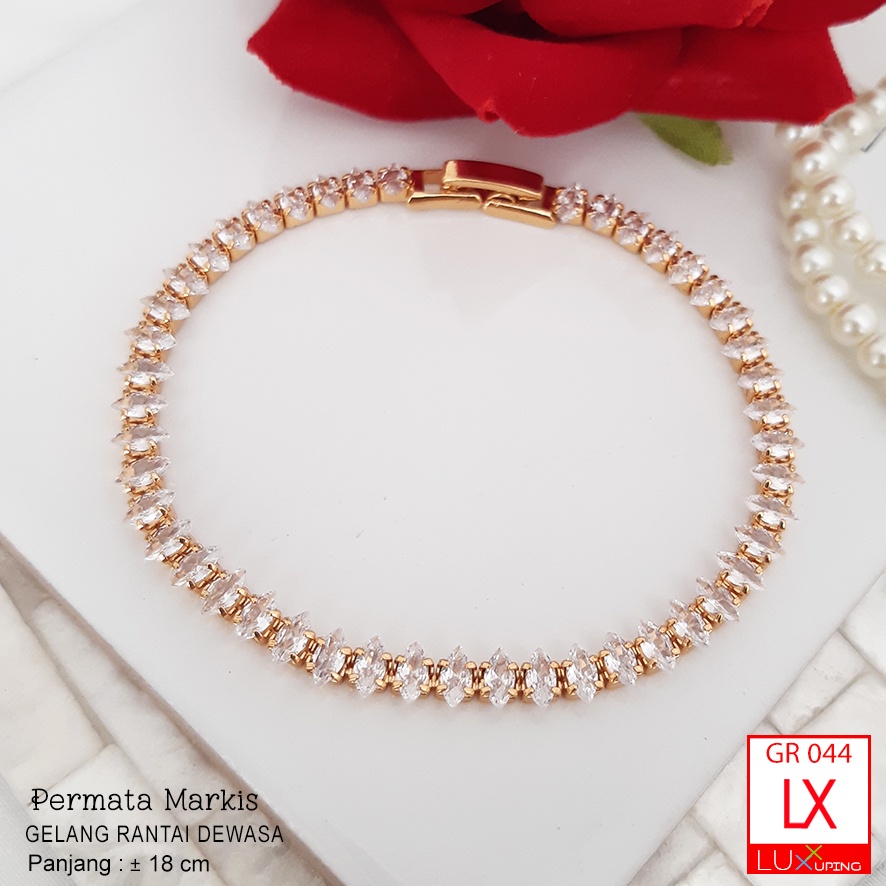 GR 044 Gelang Rantai Wanita Dewasa Perhiasan Imitasi Lapis Emas Gold Gelang Polos Gelang Charm Zirko