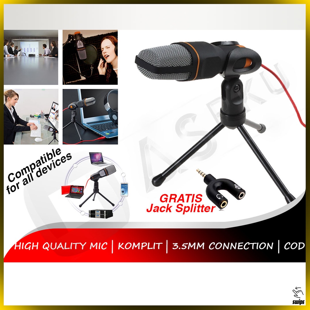 Mic Condenser Taffstudio SF666 Minimalis + Tripod Microphone Original Zoom Meeting Rapat Online