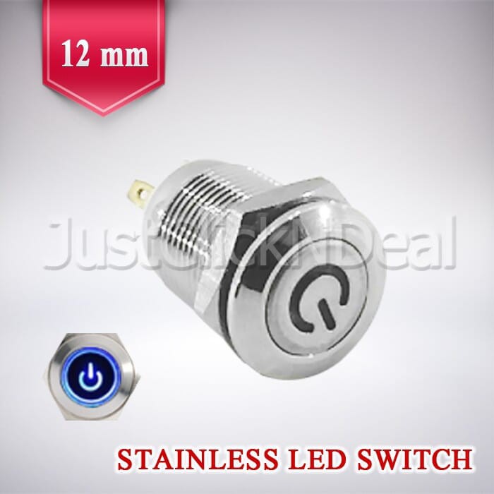 Saklar Switch Push On DC LED Biru 12 mm Power Logo DIY Box Mod