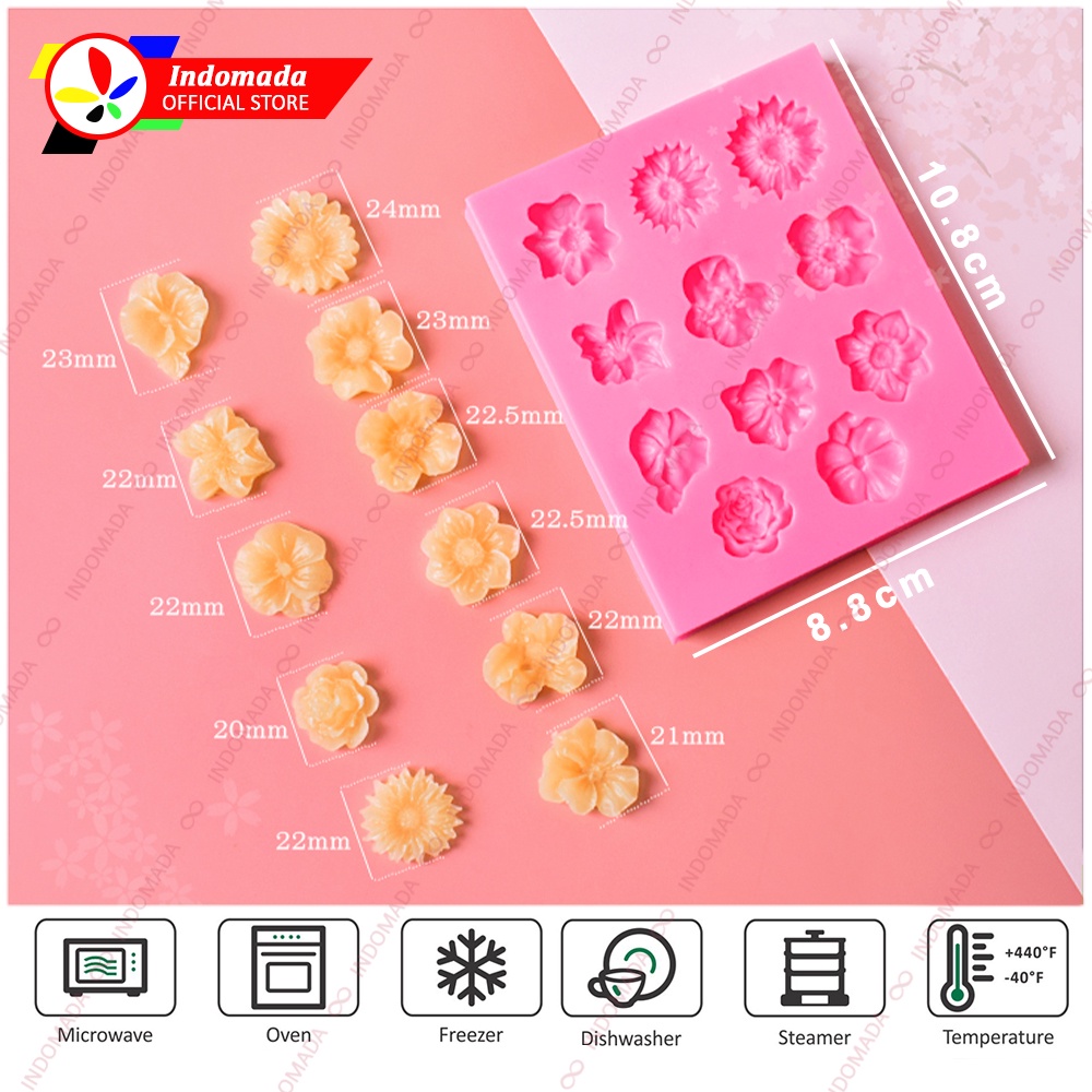Helle_Bore Indomada Cetakan Silikon Fondant 11 Bunga Campur Kecil 2.2 Cm Cokelat Coklat Puding
