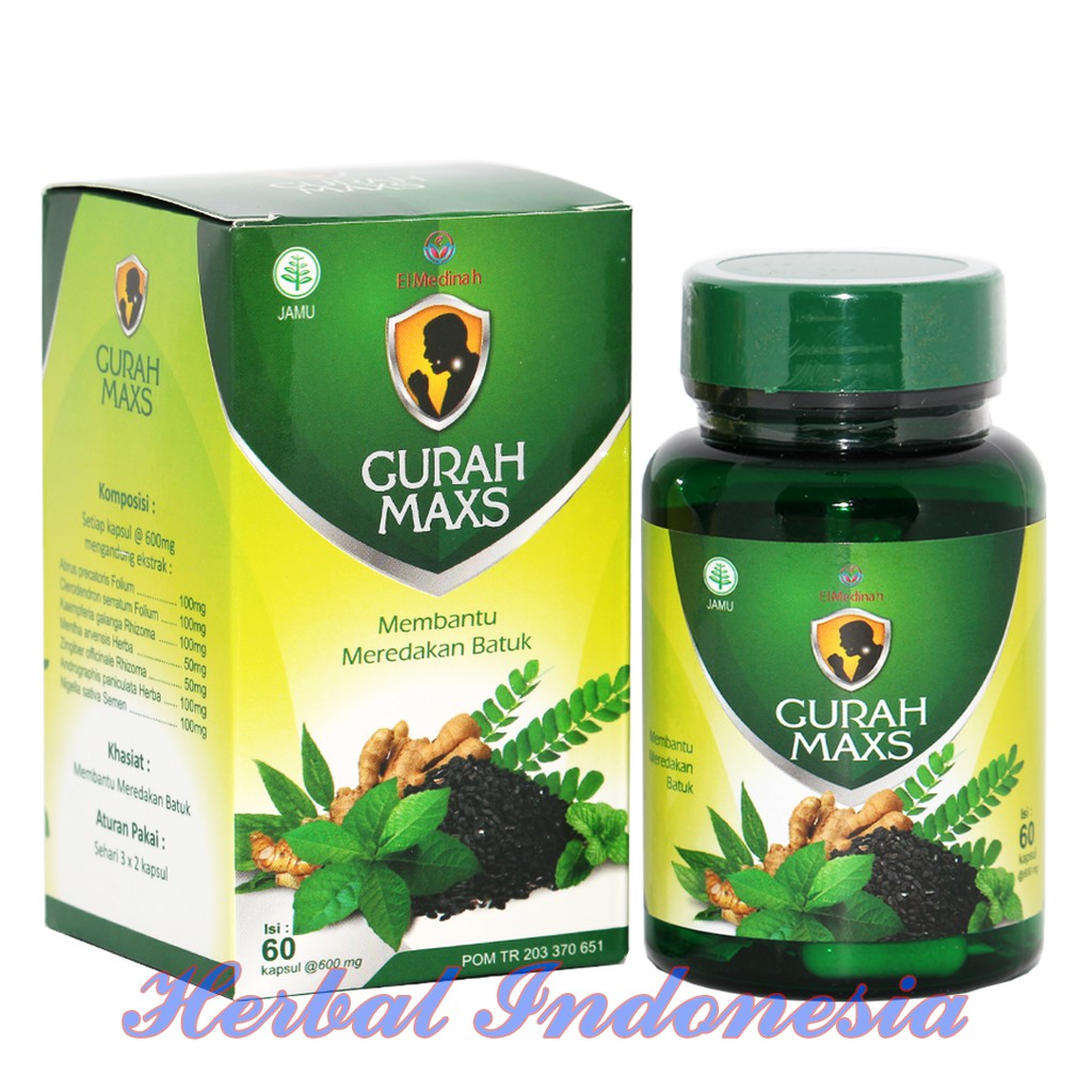 Kapsul Gurah MAXS El Medinah | Gurah Batuk Obat Batuk Herbal Meredakan Batuk Berdahak isi 60 kapsul