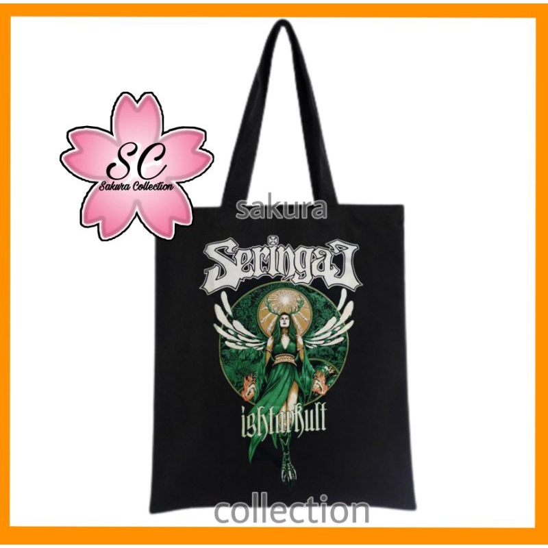 Tote Bag tas BAND SERINGAI ISHTARKULT Danilla musik Heavy rock BAND metal tote bag resleting pria wanita tas sekolah / tas ngaji / tas kerja / tas belanja unisex canvas kekinian hitam/black tas jinjing/laptop fashion