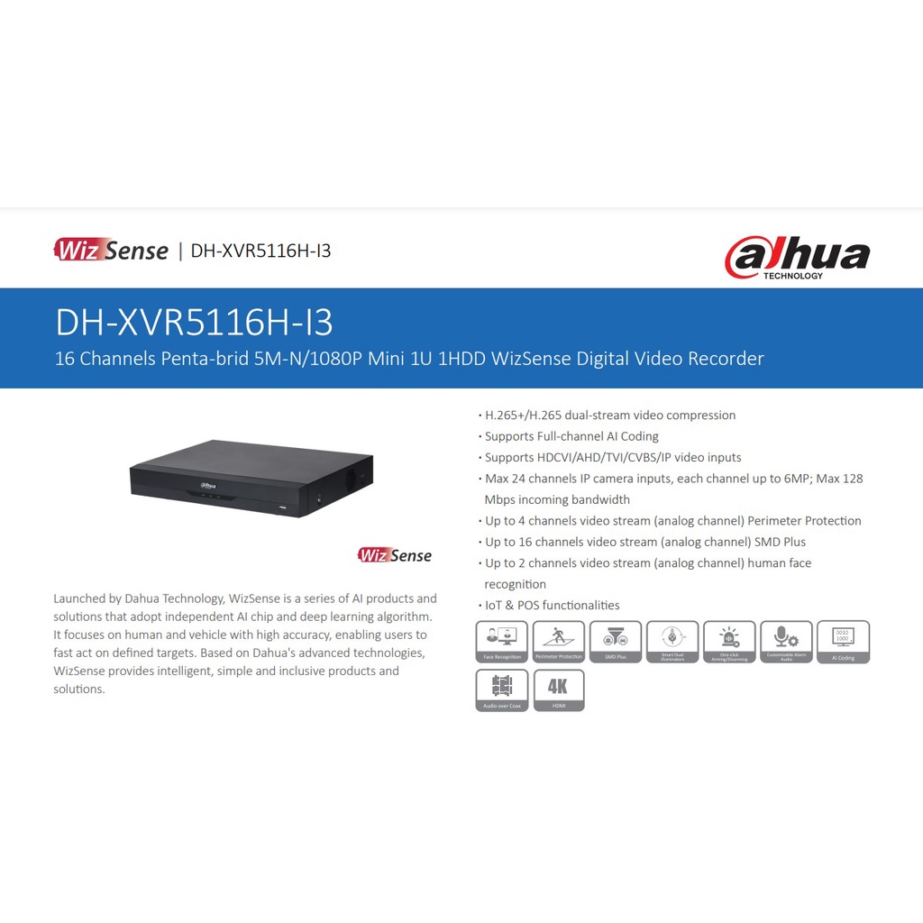 DH-XVR5116H-I3 DVR DAHUA 5MP 16CH 16 Channel H.265 +KB-hdmi+KB-Lan Free 1 Tas Batik