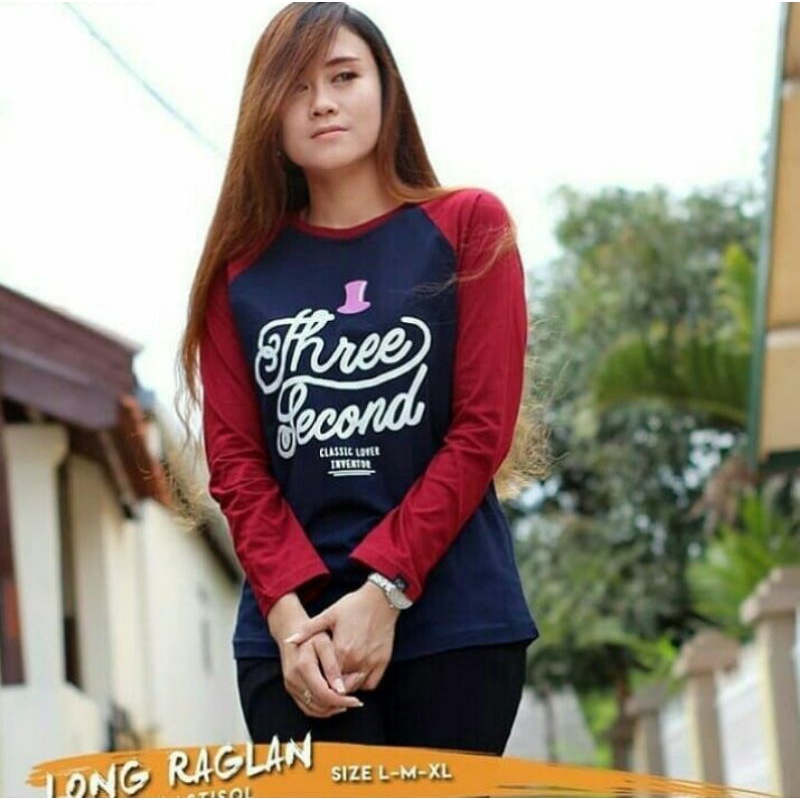 Kaos lengan Panjang Wanita Three Second Navy Merah TERBARU
