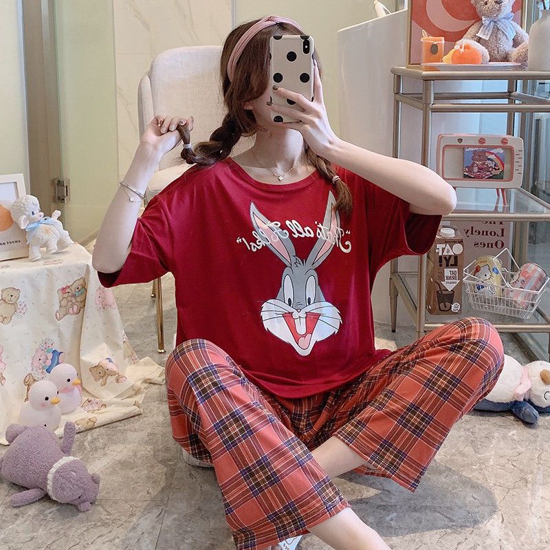 Piyama OverSize Bahan Kaos Lengan Pendek Baju Tidur Wanita