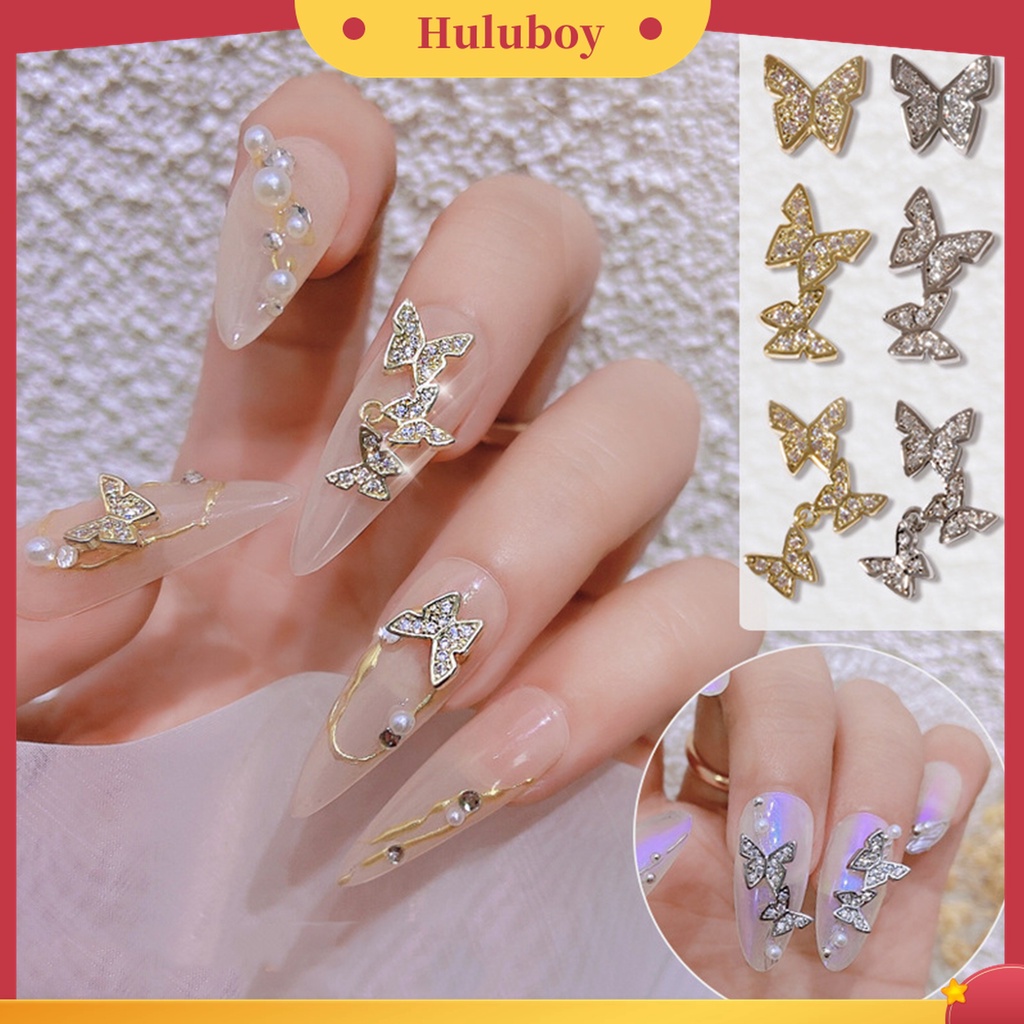 Huluboy Huluboy♡ Butterfly Stud Kuku Bentuk Kupu-Kupu Bahan Cubic Zirconia Untuk Dekorasi Manicure