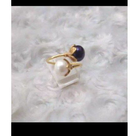 Cincin Perak Chrom Emas Mutiara air tawar