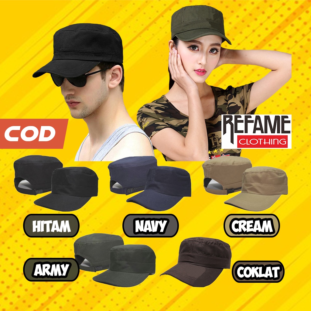 Topi Komando Pria Wanita Polos Distro Baseball Cap Comando Commando Militer Warna Hitam Cream Coklat Navy Army