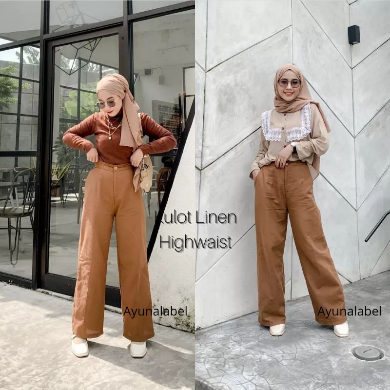 KULOT LINEN HIGHWAIST KOREAN STYLE HITS OOTD SELEBGRAM