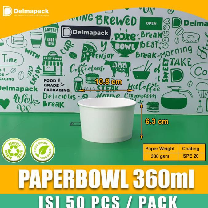 Diskon Paper bowl 360 ml microwave 50pcs/ pack tahan panas dan tebal FDA Promo Awal tahun