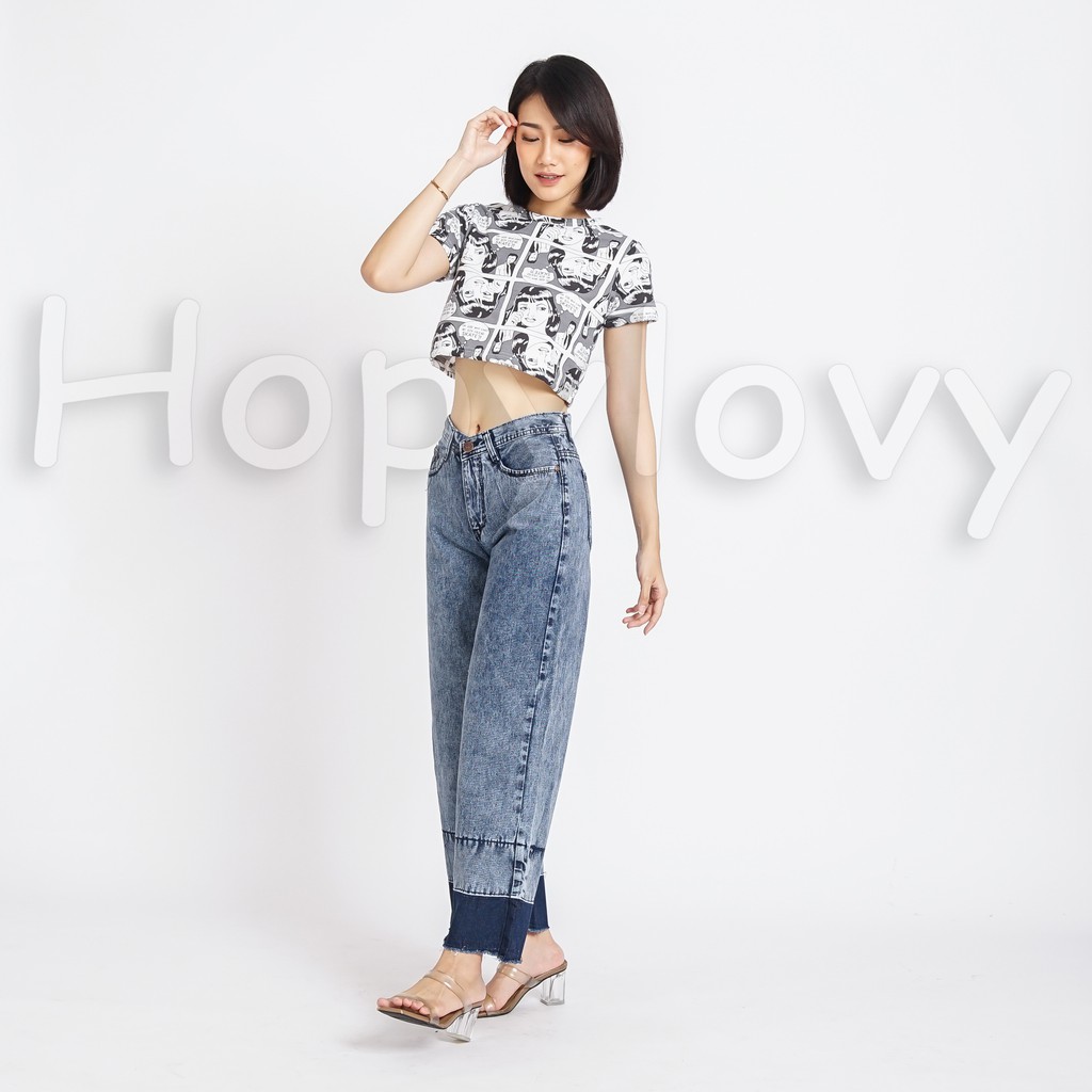 HOPYLOVY - Celana Kulot Jeans Wanita Unfinished Meddie