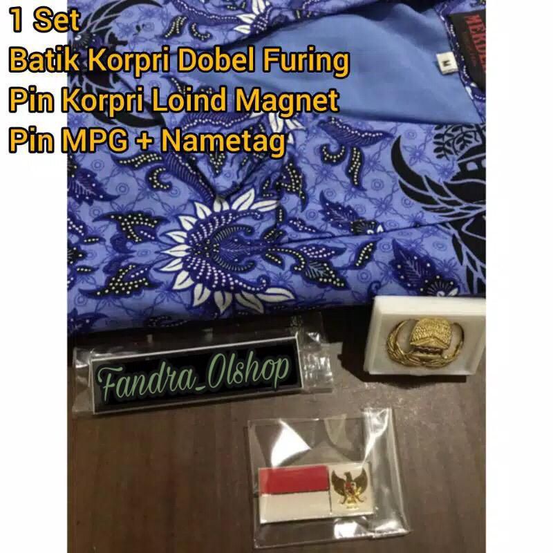 1 SET SERAGAM BAJU BATIK KORPRI FURING PRIA WANITA + PIN KORPRI LOIND + NAMETAG MAGNET + PIN MPG