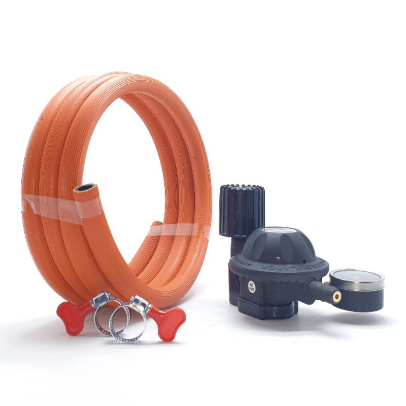 SET Superlock GRS-02 Meter + Selang ORANGE 3 Lapis 2M + 2 Klem Kuping / Regulator Selang Kompor Gas