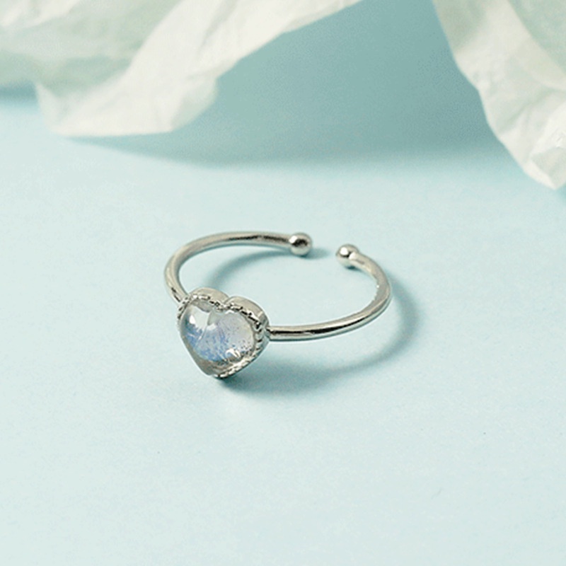 Girl Cute Love Heart-Shaped Ring Peach Heart Moonstone Korean Style Sweet Open Adjustable Ring