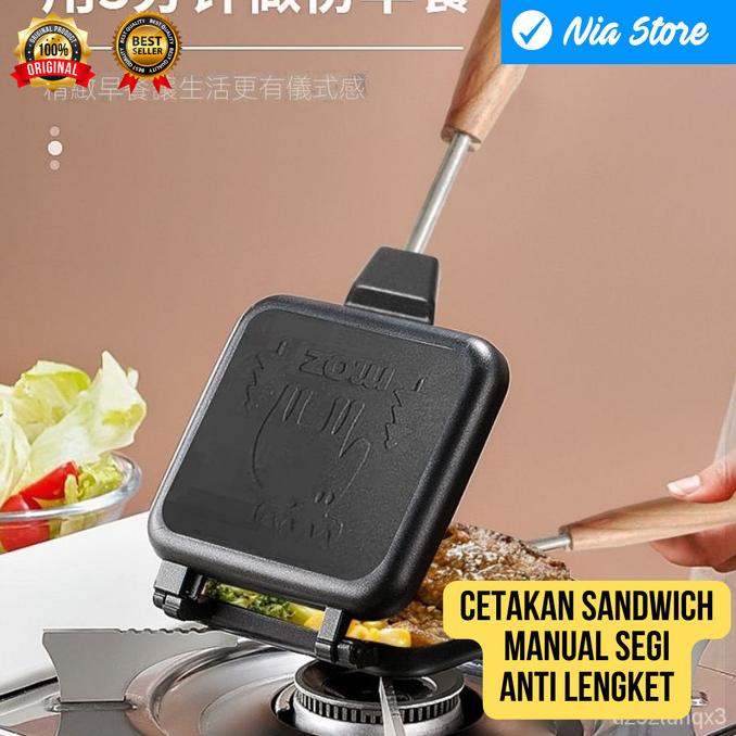 Pemanggang Roti Sandwich Maker Pan Jepang Toaster Manual Kompor