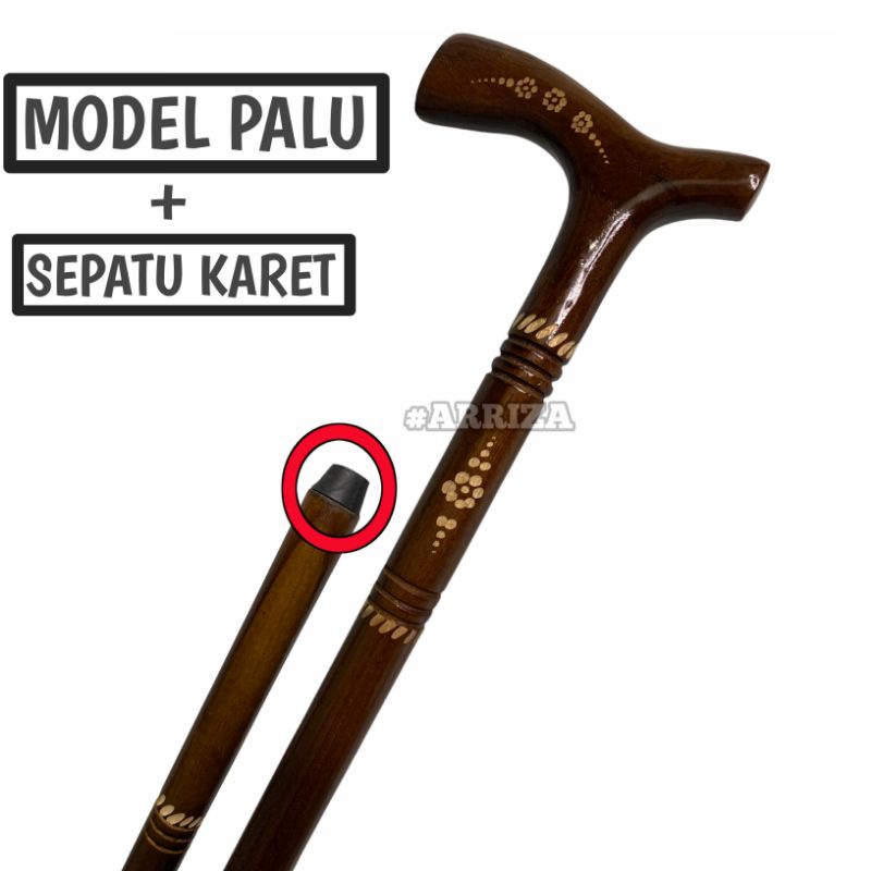 Tongkat Jalan / Tongkat Kaki 1 / Tongkat Orang Tua / Teken Ukir Cukit / Tongkat Ukir Cukit / Alat Bantu Jalan Orang Tua Kayu Jati Asli Model Palu