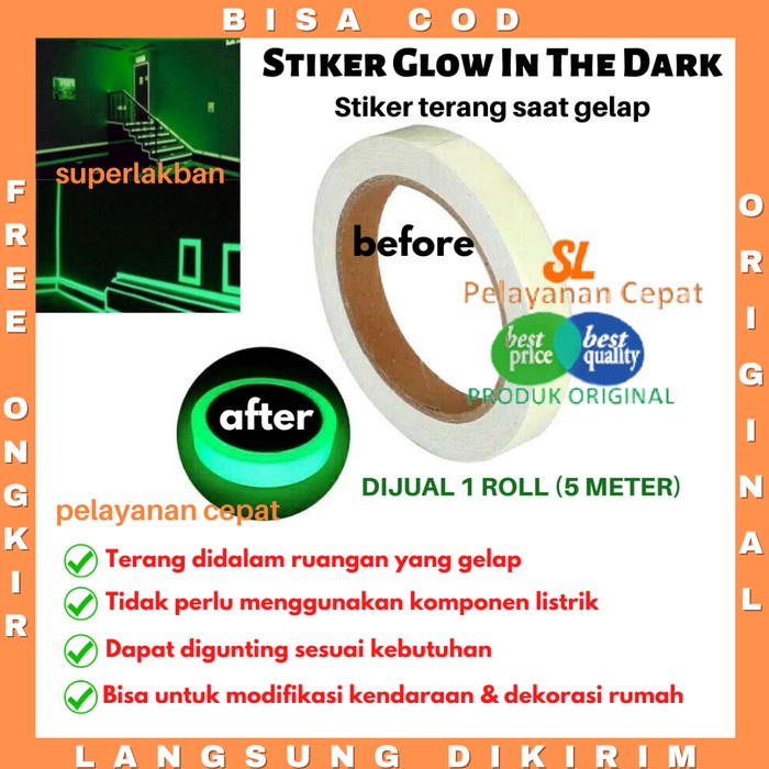Stiker Dinding Terang Dalam Gelap Isolasi Fosfor Stiker Nyala 1Roll